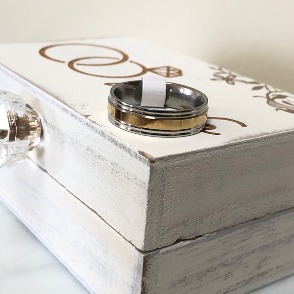 (New) Two-Tone Flat Grooved Round Edge Wedding Band Stainless Steel 6mm Size9.25 - Picture 6 of 6